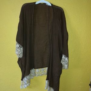 Brown and white crocheted Anthropologie cardigan